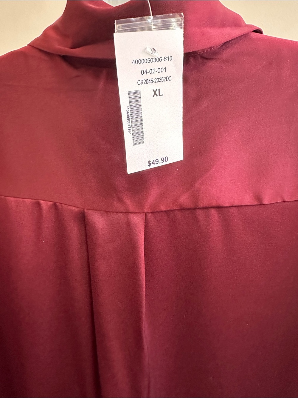 cleo Deep Wine Satin Button-Front Blouse - Picture 3 of 6